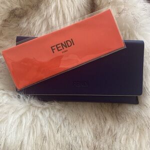 FENDI NEW SUNGLASSES CASE LEATHER BLUE-ORANGE HARD W CLOTH
